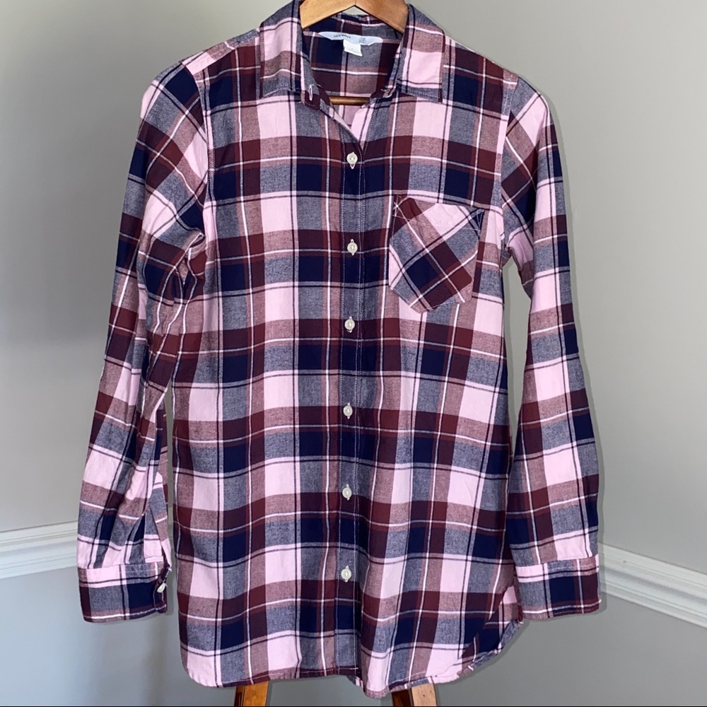 Old Navy Pink Blue Flannel Tunic Button Shirt S